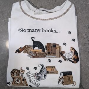 Vintage BonWorth White Tee with Book & Cat Graphic